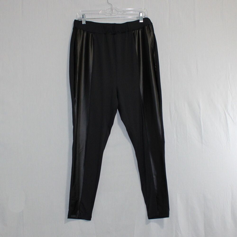 Bloomchic Faux Leather Pants Women's 1X Black Contrast Elastic Waist Skinny NWT
